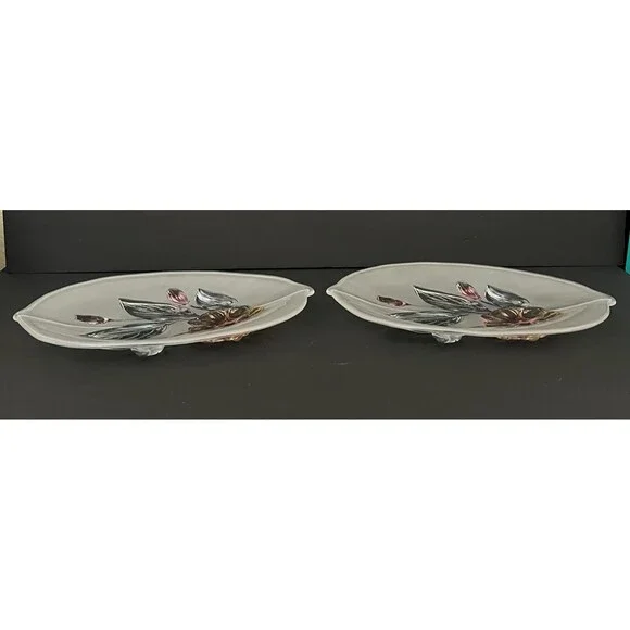 Vintage Mikasa Calypso Footed Frosted Footed Floral Platter 11" Lot of 2 - Picture 5 of 7